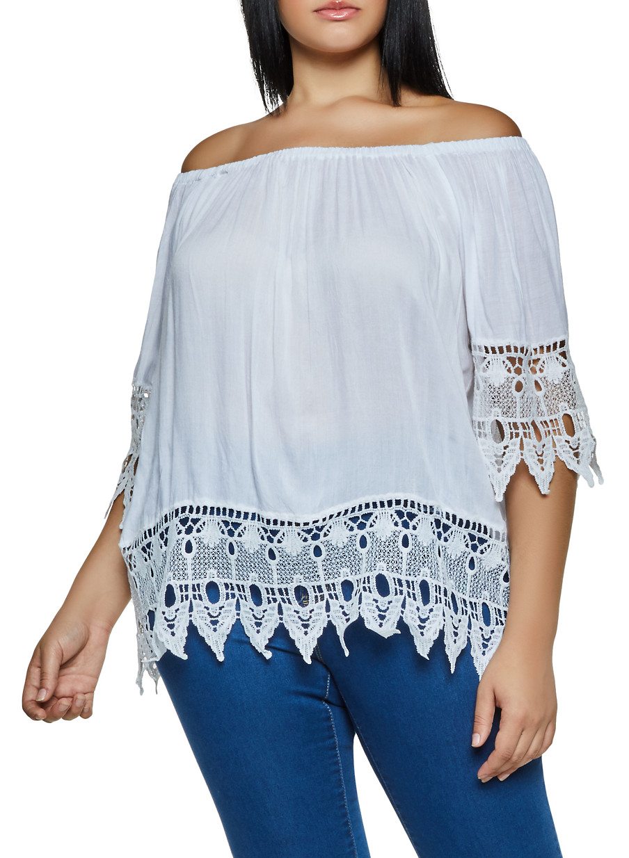 Plus Size Crochet Detail Off the Shoulder Top