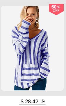 Pocket Long Sleeve Striped Hooded Collar T Shirt