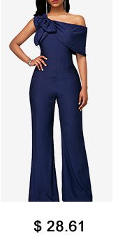 Bowknot Detail Skew Neck Navy Jumpsuit