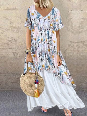 Floral Print Patchwork Maxi Dress