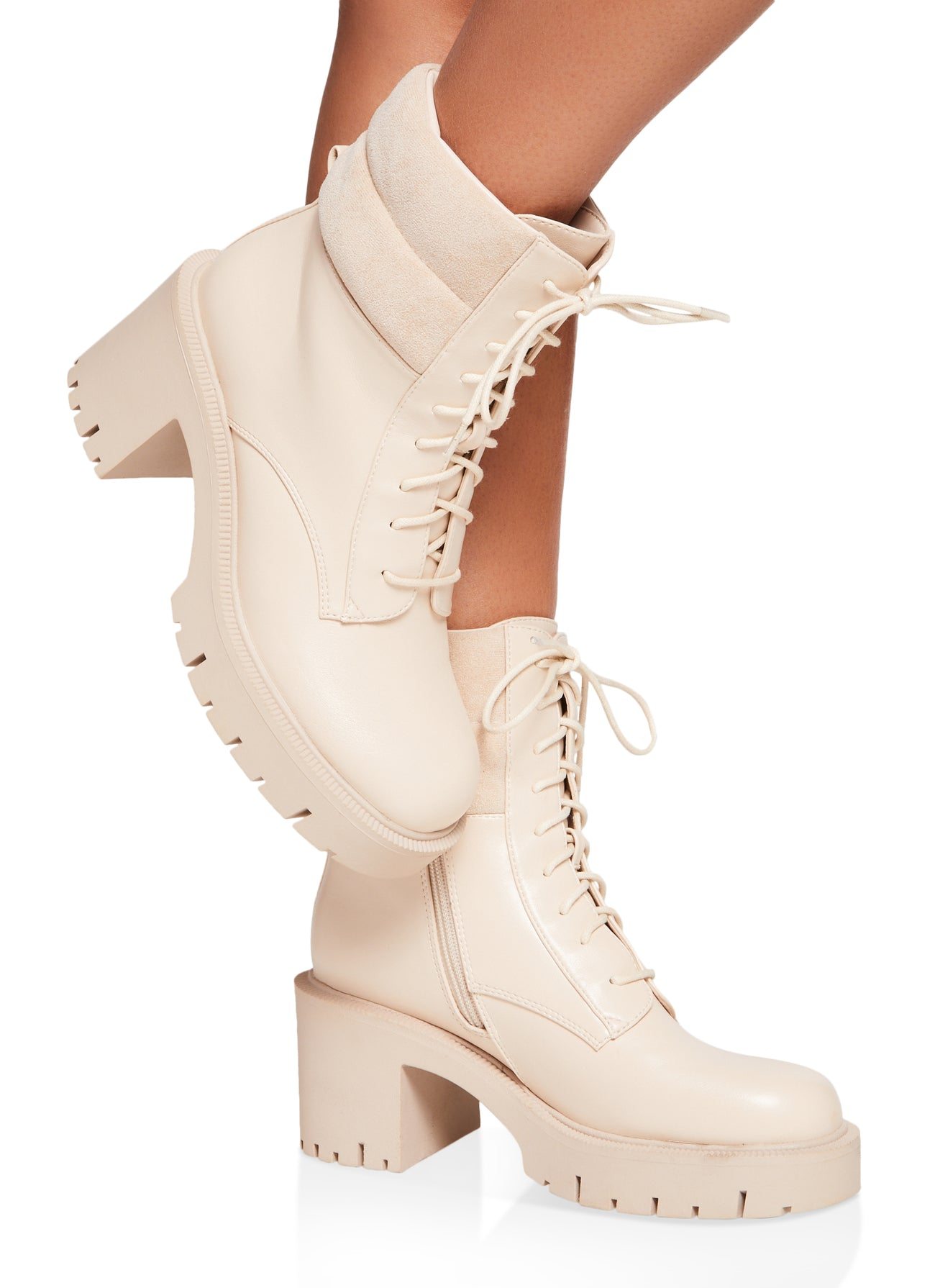 Lace Up Lug Sole Chunky Heel Combat Boots