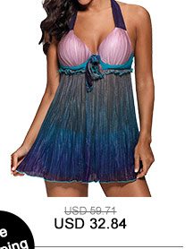 Halter Neck Patchwork Swimdress and Shorts