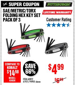 View 3 Pc SAE/Metric/Torx Folding Hex Key Set