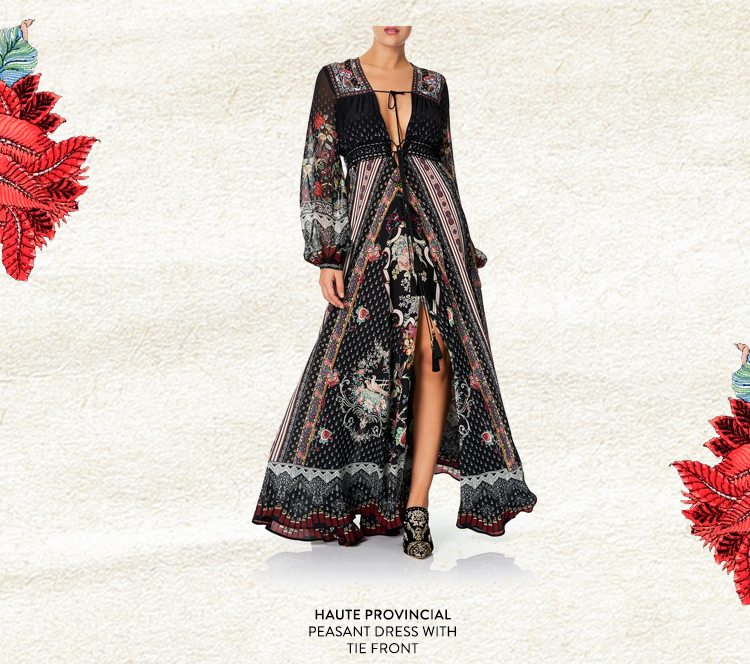 SHOP HAUTE PROVINICAL PEASANT DRESS WITH TIE FRONT