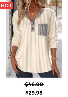 Beige Button Long Sleeve Split Neck Sweatshirt