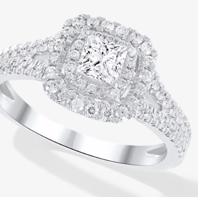 Lab-Created Diamonds by KAY Princess-Cut Double Halo Engagement Ring 1 ct tw 14K White Gold