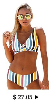 Multi Stripe Knot Detail Spaghetti Strap Bikini Set