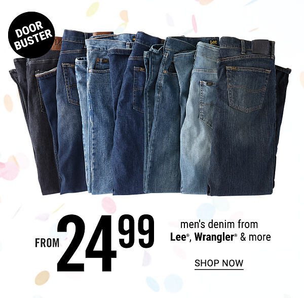 Doorbuster - Men's denim from Lee, Wrangler & more from $24.99. Shop Now.