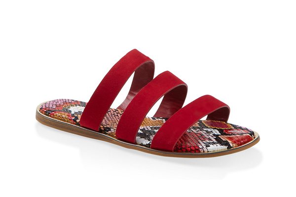 Printed Sole Triple Band Slide Sandals