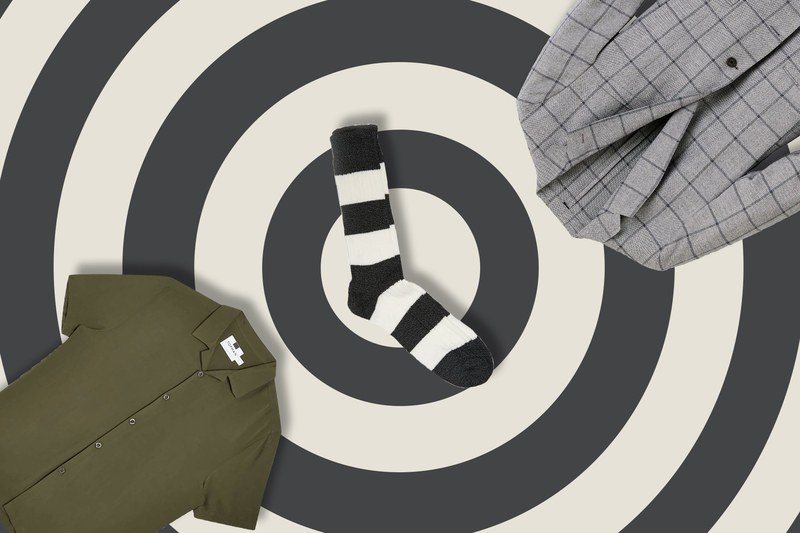 A shirt, a sock, and a blazer walk into a bullseye graphic