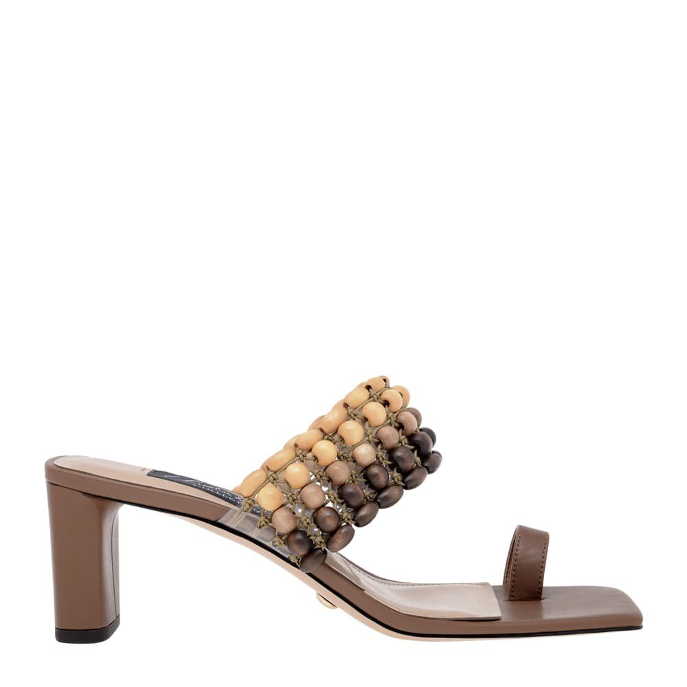 Leather Beaded Heeled Sandals