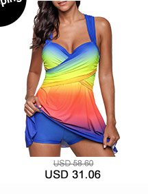 Criss Cross Back Gradient Print Swimdress and Shorts