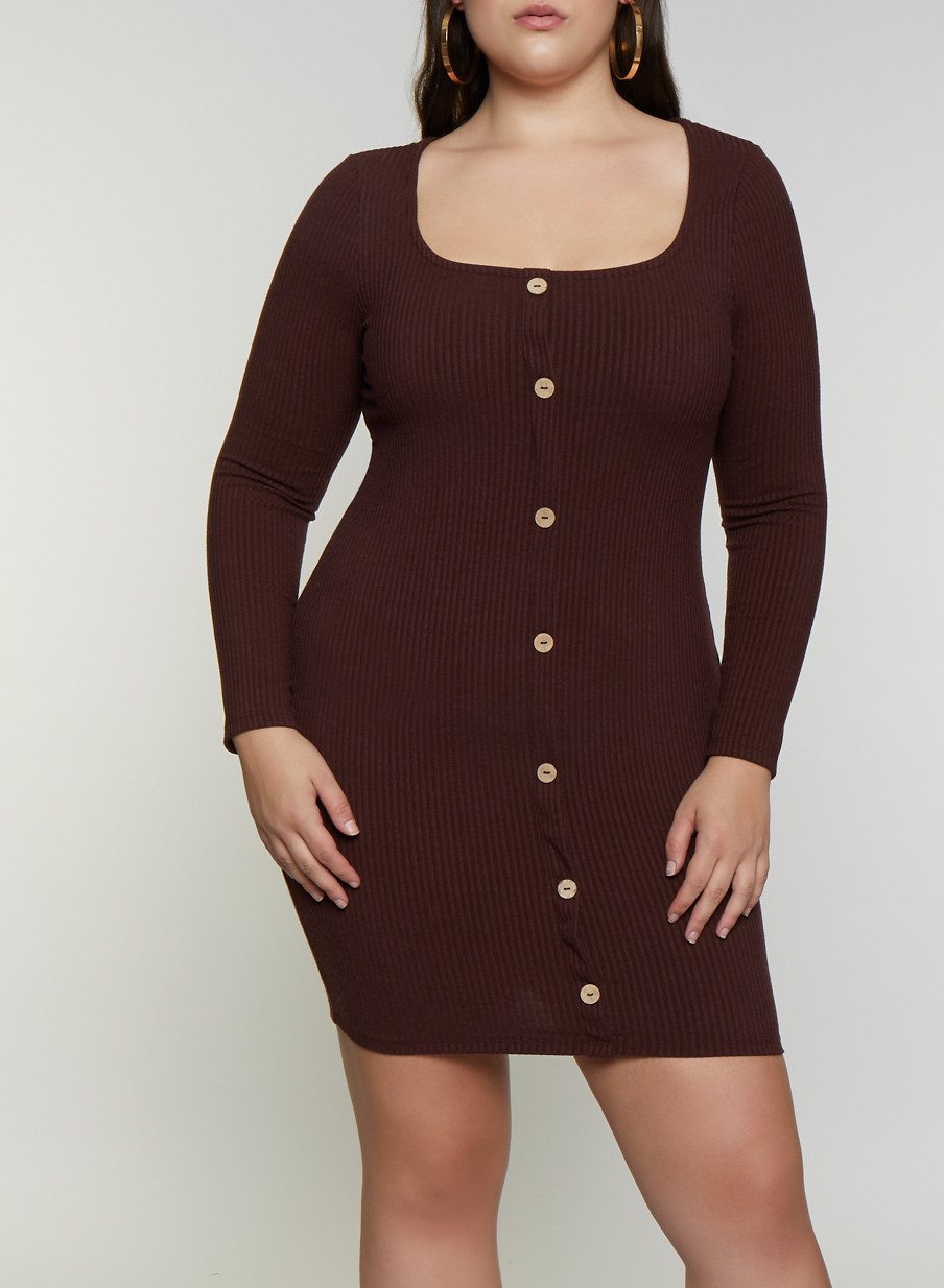 Plus Size Ribbed Button Front Dress