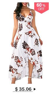 Asymmetric Hem Overlap Flower Print White Dress