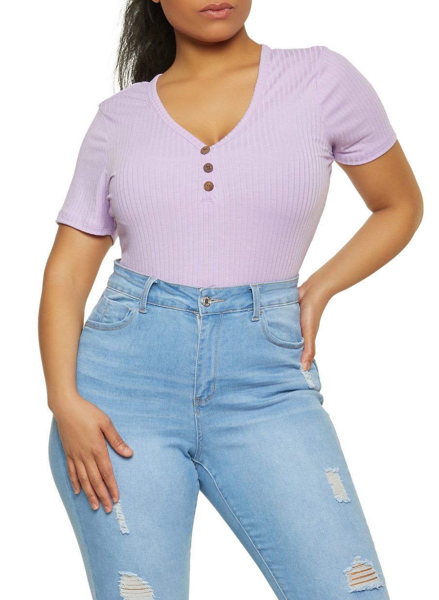 Plus Size Ribbed Short Sleeve Bodysuit