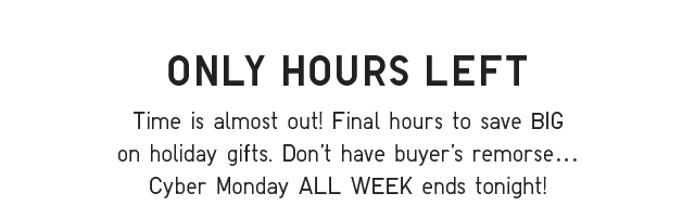 SUB - ONLY HOURS LEFT! FINAL HOURS TO SAVE BIG ON HOLIDAY GIFTS!