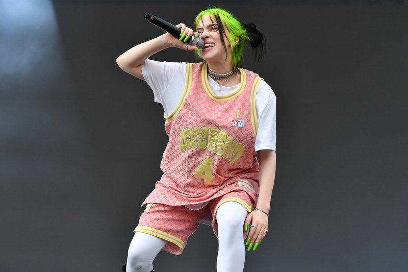 The singer Billie Eilish performs onstage. This year, she is up for multiple Grammy Awards.