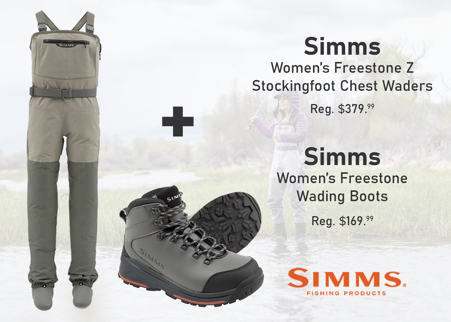 Simms Women's Freestone Z Stockingfoot Chest Waders + Simms Women's Freestone Wading Boots