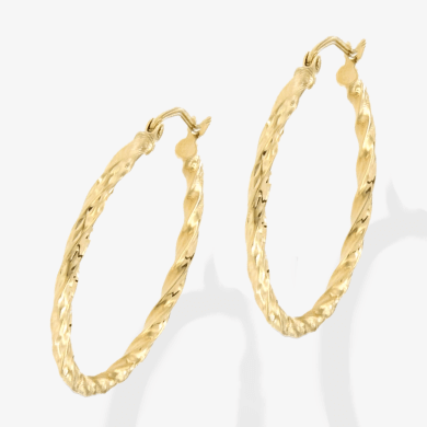 Twist Hoop Earrings 14K Yellow Gold 30mm