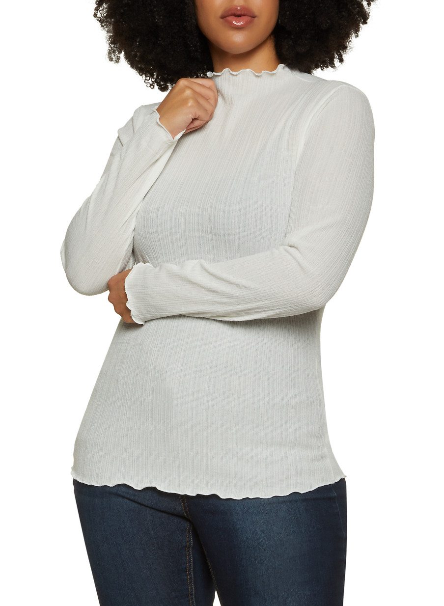 Plus Size Lettuce Edge Mock Neck Top