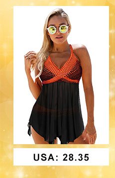 Asymmetric Hem Dot Print Halter Neck Swimdress and Panty 