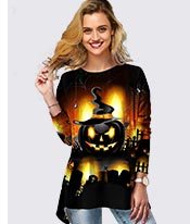Halloween Pumpkin Print Round Neck T Shirt