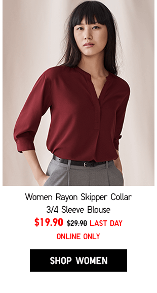 WOMEN RAYON SKIPPER COLLAR 3/4 SLIEEVE BLOUSE $19.90