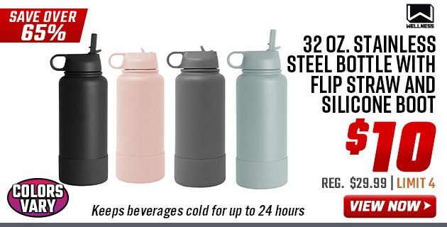 Wellness 32 oz. Stainless Steel Bottle with Flip Straw and Silicone Boot