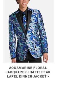 Aquamarine Floral Jacquard Slim Fit Peak Lapel Dinner Jacket>
