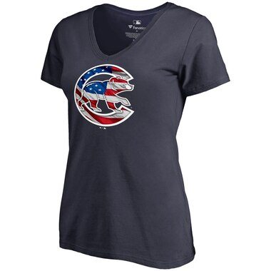 Fanatics Branded Chicago Cubs Women's Navy 2019 Memorial Day Banner Wave V-Neck T-Shirt