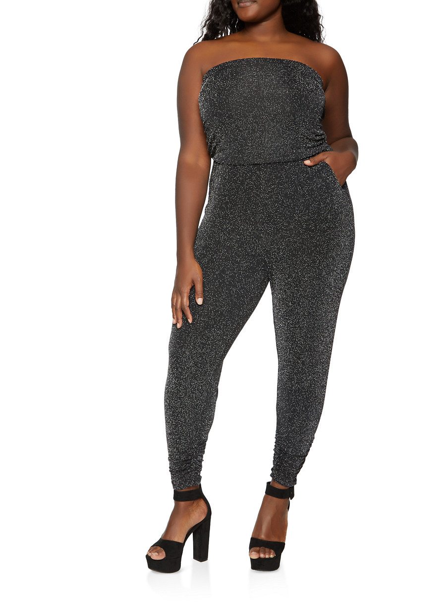 Plus Size Ruched Lurex Knit Jumpsuit