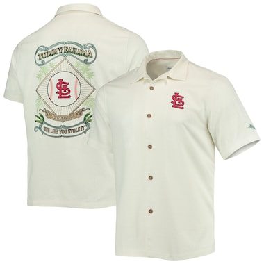 Men's Tommy Bahama Cream St. Louis Cardinals Baseball Camp Button-Up Shirt