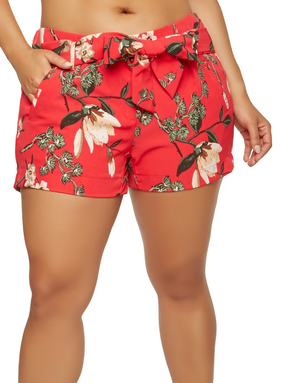 Plus Size Floral Tie Front Shorts