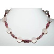 Rose Quartz, Cranberry Pearls and Zambian Amethyst Short Necklace