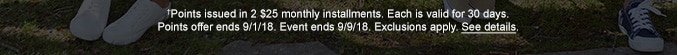 †Points issued in 2 $25 monthly installments. Each is valid for 30 days. Points offer ends 9/1/18. Events ends 9/9/18. Exclusions apply. See details.