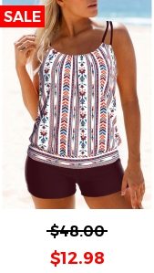Tribal Print Dark Reddish Purple Tankini Top