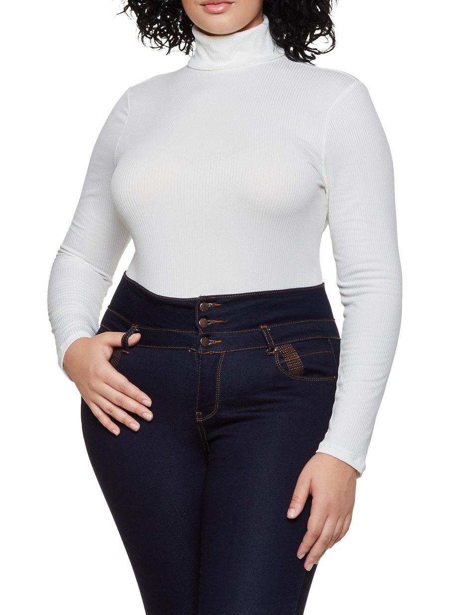 Plus Size Ribbed Turtleneck Bodysuit