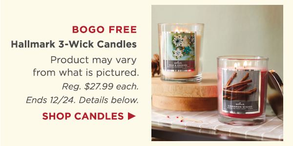 Hallmark 3-wick candles are buy one, get one free (details below).