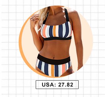 Tie Back Multicolor Striped Bikini Set 