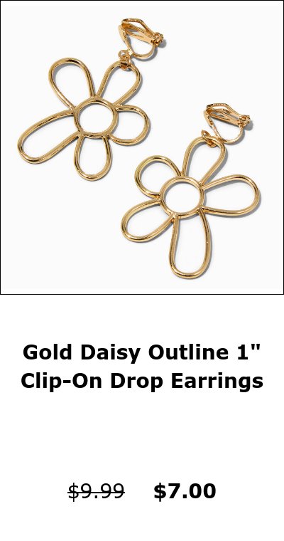 Gold Daisy Outline 1" Clip-On Drop Earrings