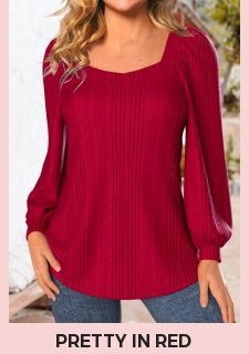 Red Long Sleeve Square Neck Sweatshirt