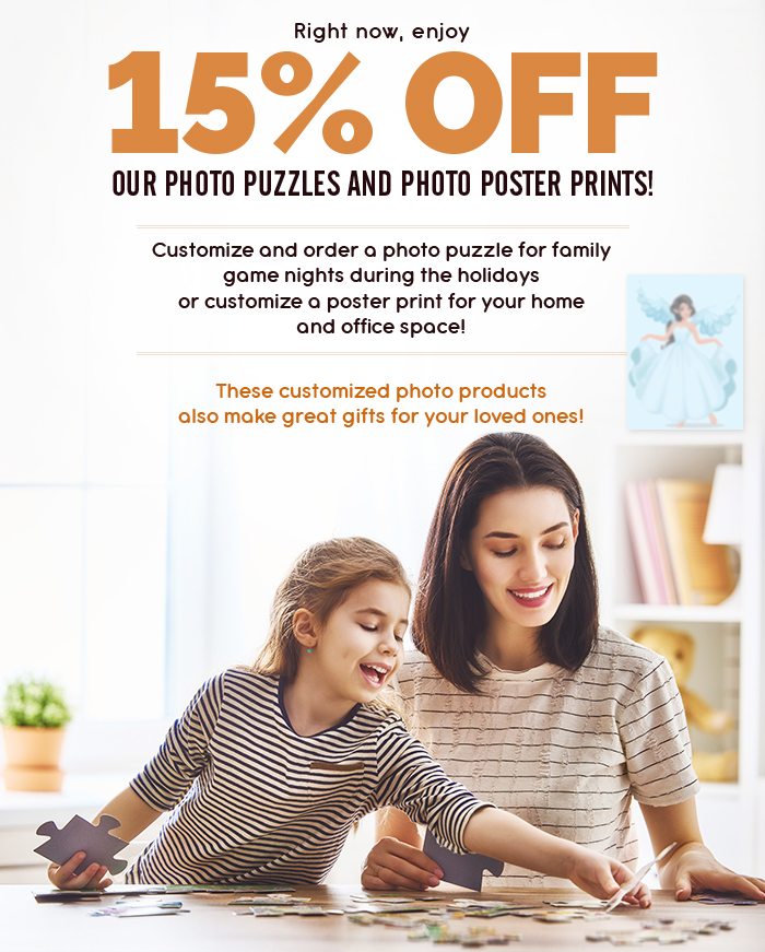 Gear up for the holidays with a customized photo puzzle or poster print.