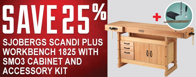 Save 25% on Sjobergs Scandi Plus Workbench 1825 with SMO3 Cabinet and Accessory Kit