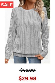 Grey Lace Long Sleeve Round Neck Sweatshirt