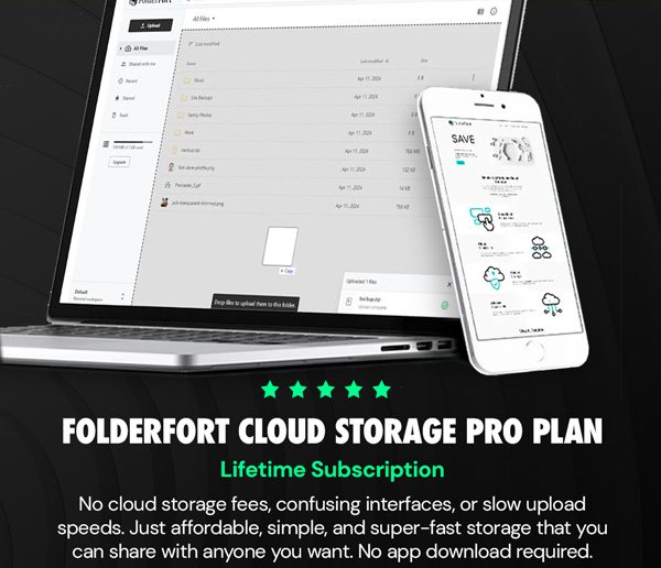 FolderFort 1TB Cloud Storage Pro Plan: Lifetime Subscription