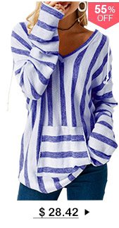 Pocket Long Sleeve Striped Hooded Collar T Shirt