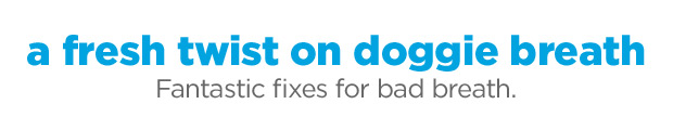 A fresh twist on doggie breath. Fantastic fixes for bad breath.