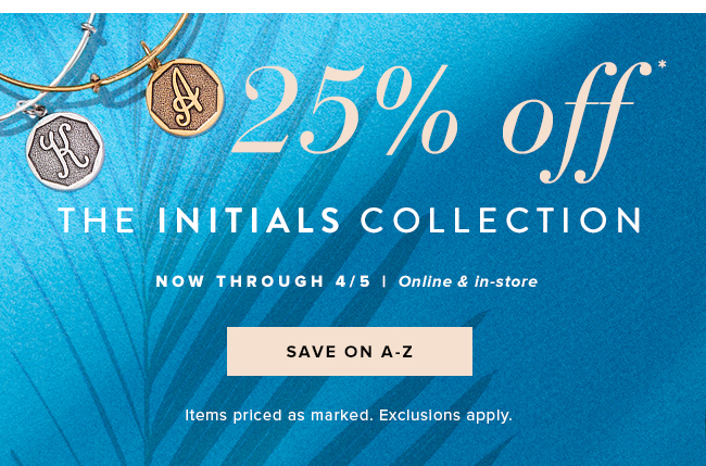 Get 25% off our Initials Collection, plus free shipping now through 4/5.