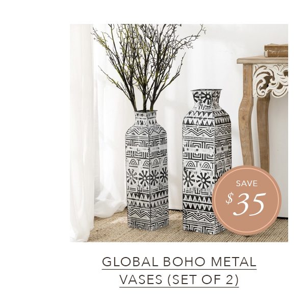 Global Boho Textured Set of 2 Metal Vases | SHOP NOW