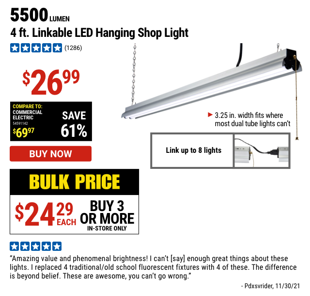 5500 Lumen 4 ft. LED Hanging Shop Light
